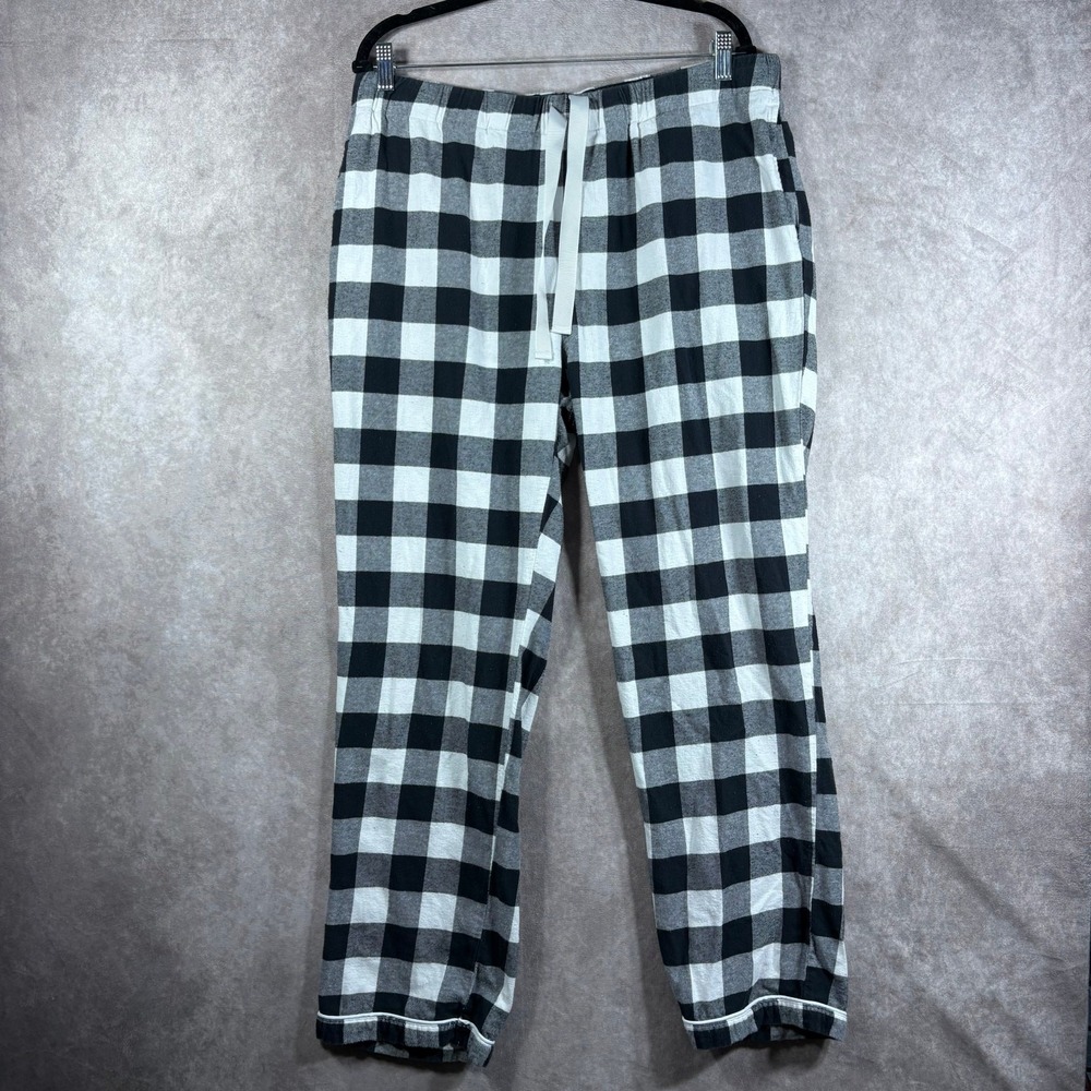 Lands' End Pajama Pants Womens Size XL Black White Buffalo Plaid Drawstring